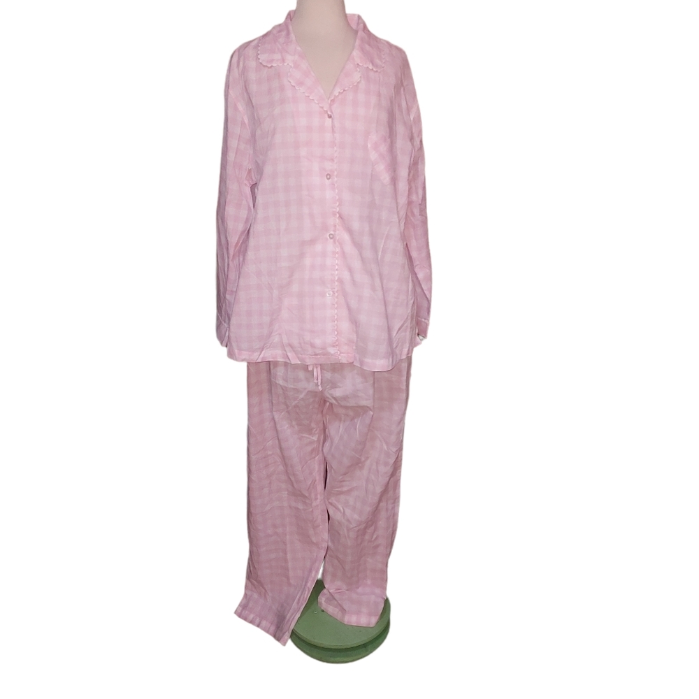 pajamagram pajamas 2X Plaid Long Sleeve Pants Pink White Sleepwear light…